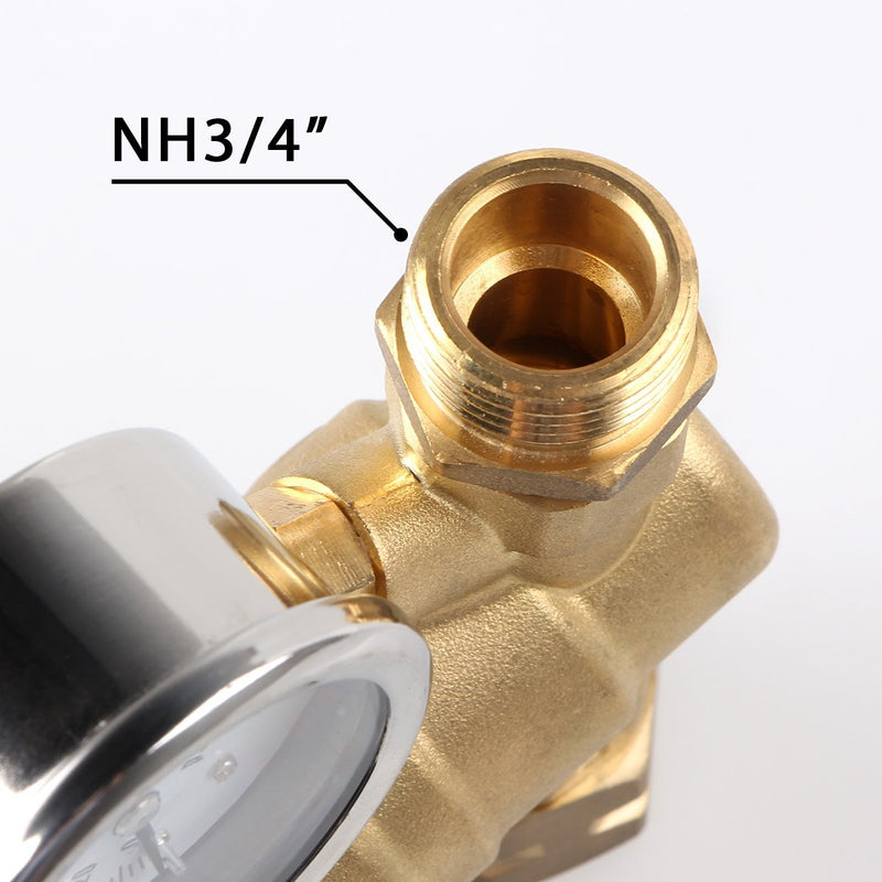 Water Pressure Regulator Brass Lead Free, NH Thread for RV, Adjustable Plumbing with Guage