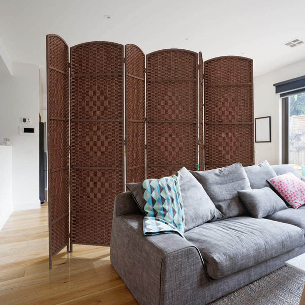 Room Divider,6 FT Tall Weave Fiber Room Divider,Double Hinged, 6 Panel Room Divider & Folding Privacy Screens, Freestanding Brown Room Dividers