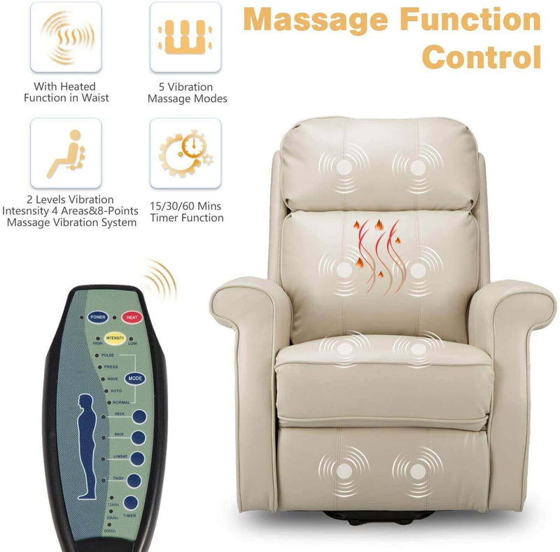 Electric Power Lift Recliner Chair, Faux Leather Electric Recliner for Elderly with Heated Vibration Massage, Side Pocket & Remote Control, White