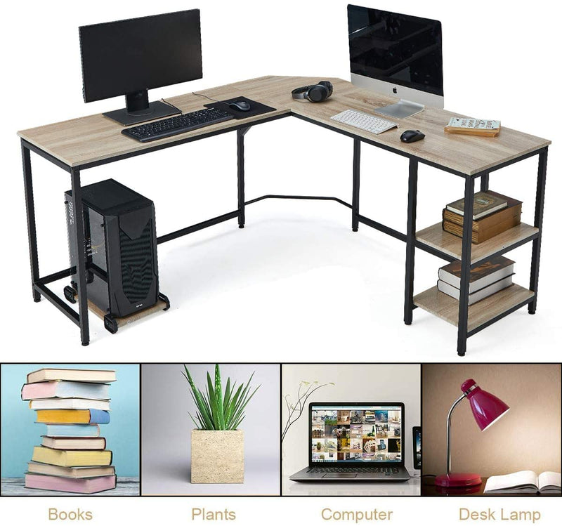 L-Shaped Computer Desk Space-Saving Corner Desk with Storage Shelves Desk Study Workstation for Home Office