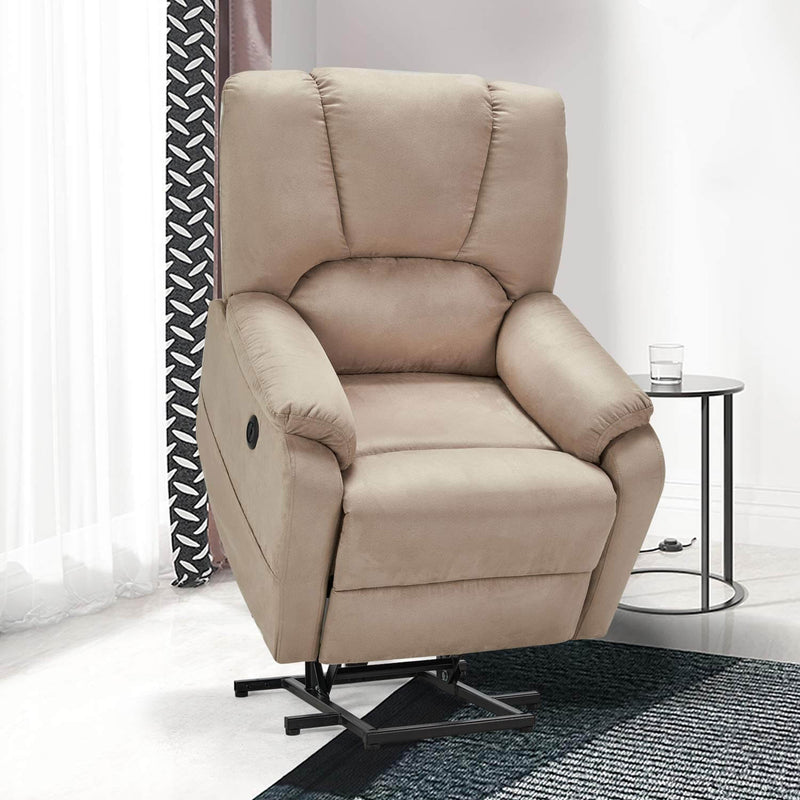 Electric Power Lift Recliner Chair Sofa with Massage and Heat for Elderly, Microfiber Recliner Chair with Side Pockets & USB Port, Beige