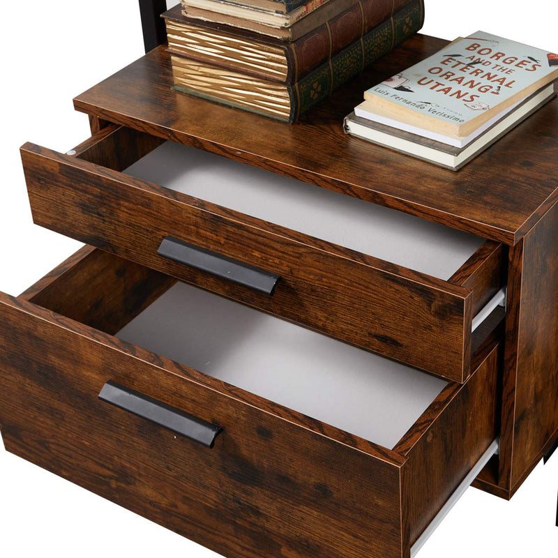 Wall Mouted Industrial 3-Tier Bookshelf with 2 Wood Drawers, Black