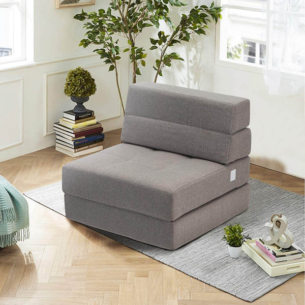 Triple Fold Down Sofa Bed, Sleeper Sofa 2 in1 Tri-Fold Floor Couch Convertible Upholstered Guest Chaise Lounge Modern Folding Lounge Chaise for Living Room and Bedroom Grey
