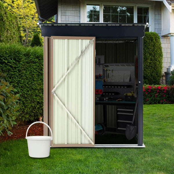 5' x 3' Outdoor Metal Storage Shed, Steel Garden Backyard Sheds with Single Door & Lock, Utility Tool Storage, Gray and Black