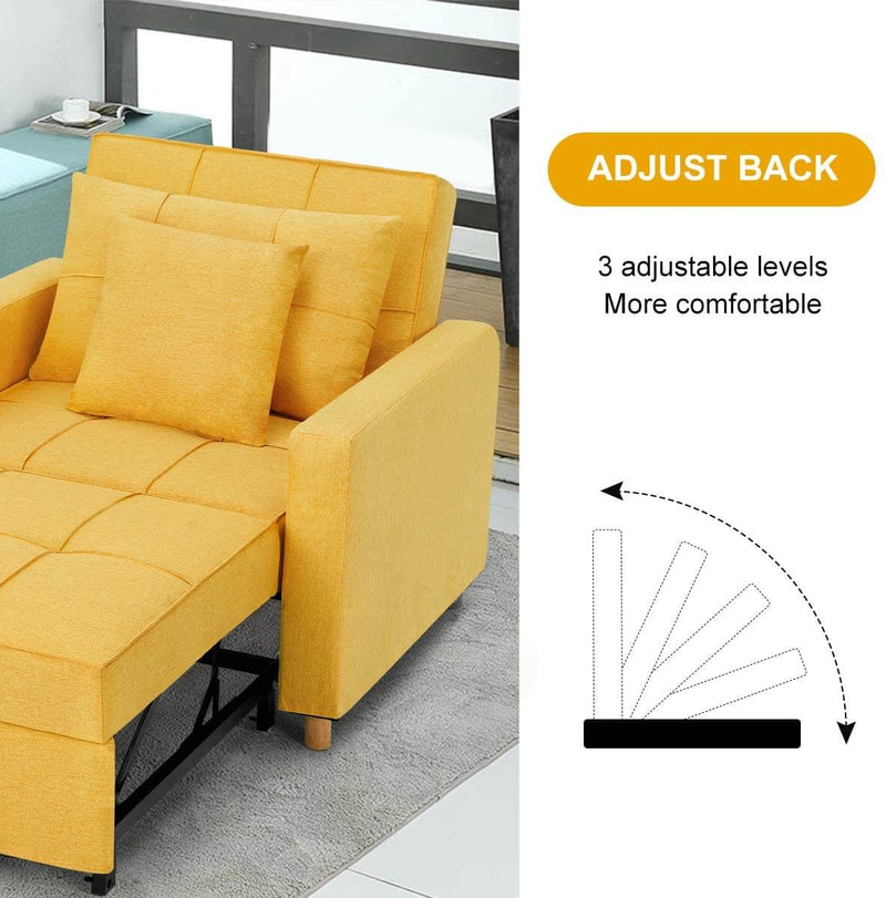 Sofa Bed 3-in-1 Convertible Chair Multi-Functional Adjustable Recliner, Sofa, Bed, Modern Linen Fabric, Yellow