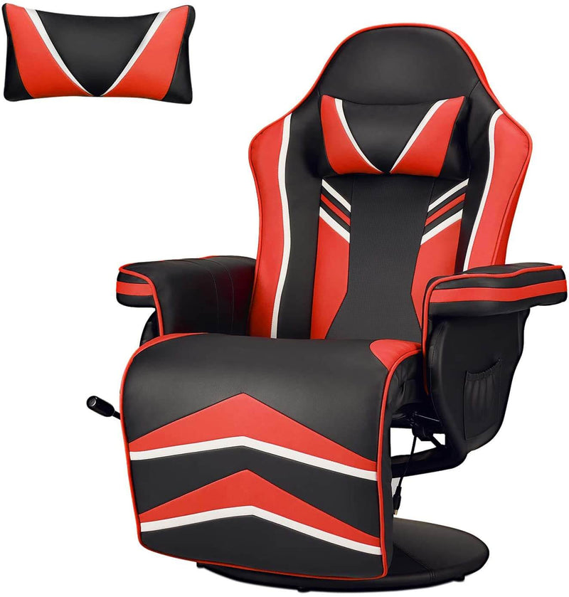 Gaming Chair Recliner Ergonomic Racing Chair with Vibration Massage Adjustable Backrest and Footrest, Swivel Faux Leather Office Chair, Red