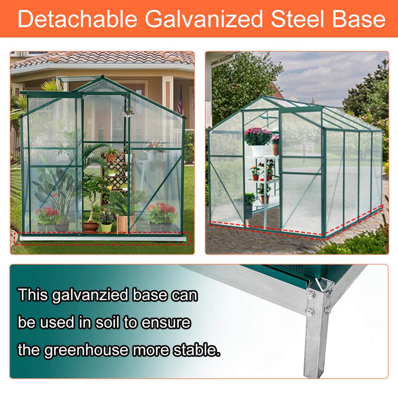 Large Walk-in Greenhouse, 8'(L) x 6'(W) x 6.6'(H) Flower Greenhouse Hot House, UV Protection Greenhouse with Roof Vent & Rain Gutters