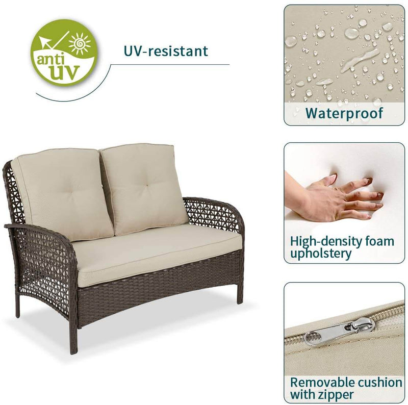 4 Pcs Outdoor Patio Furniture Sets Rattan Sofa Chair Wicker Set, Deck Furniture Set with Firepit Table, Brown
