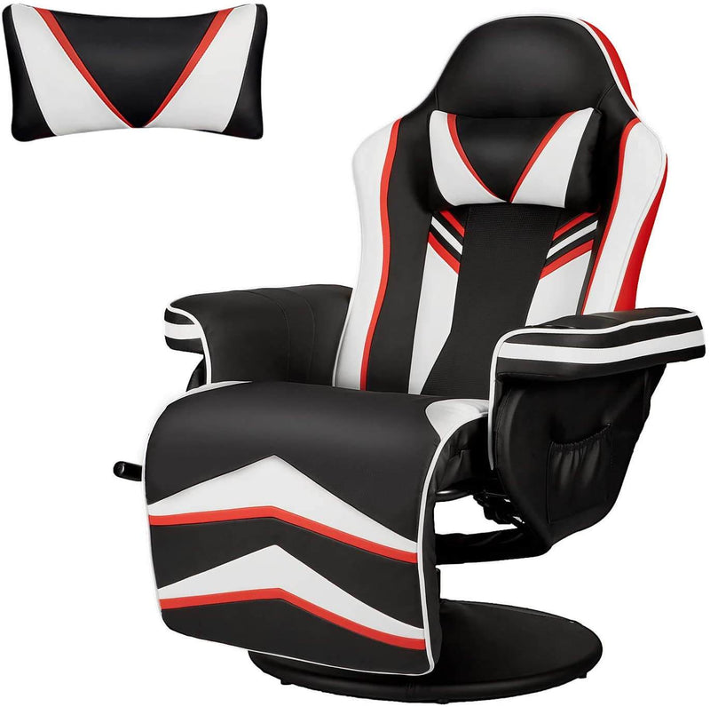 Gaming Chair Recliner Ergonomic Racing Chair with Vibration Massage Adjustable Backrest and Footrest, Swivel Faux Leather Office Chair, White