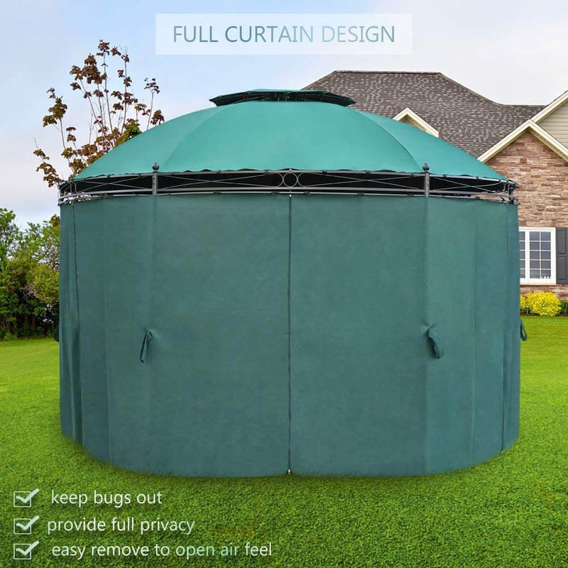 11.5ft Outdoor Patio Gazebo, Steel Frame Round Softtop Gazebo Canopy Anti-UV Dome with Ground Stake & Removable Curtains, Green