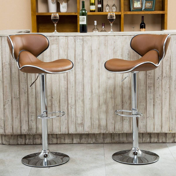 Barstool Adjustable Caramel PU Leather Counter Height with Back for Kitchen Set of 2