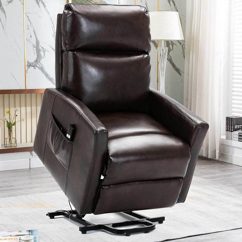 Lift Recliner Chair, Overstuffed Lift Chairs for Elderly with Remote, 3 Position & Side Pocket, Power Reclining Chair for Living Room, Faux Leather, Brown