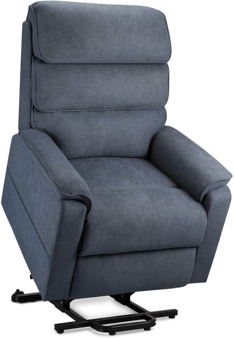 Dual Motor Electric Power Recliner Lift Chair Linen Fabric Electric Recliner for Elderly, Heated Vibration Massage Sofa with Side Pockets & Remote Control, Gray-Blue