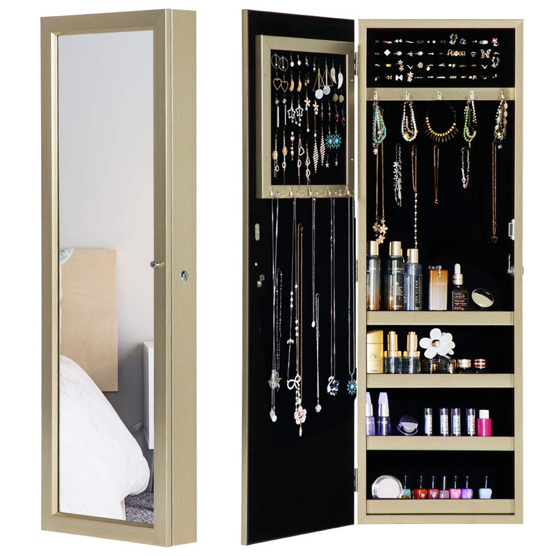 Champagne Gold Coated Jewelry Organizer Jewelry Cabinet with Full Length Mirror