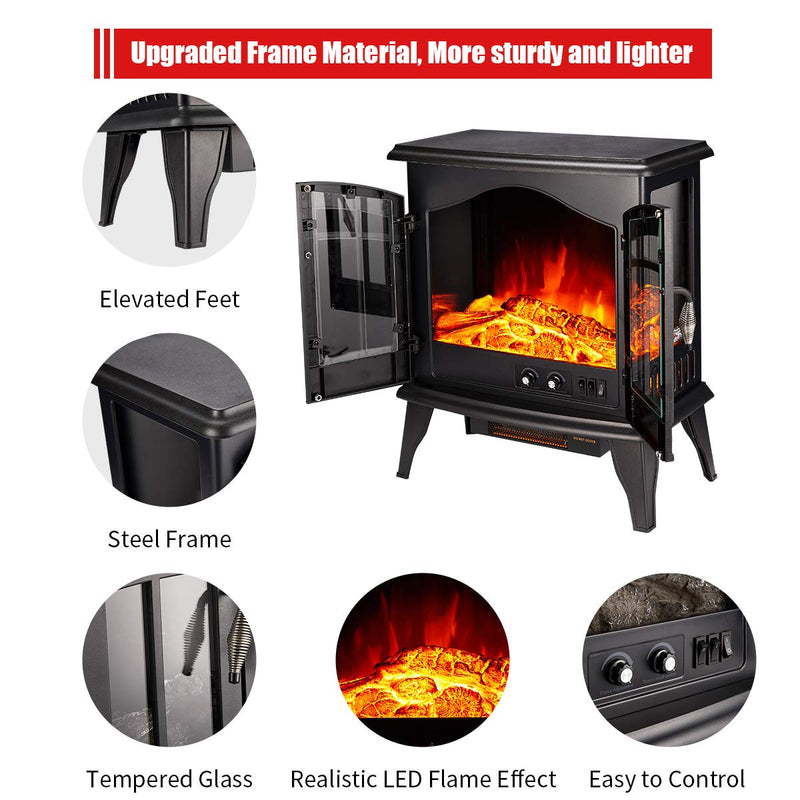 Decors-A Electric Fireplace Heater,23" Freestanding Portable Electric Stove Heater with Realistic Log Frame,Black
