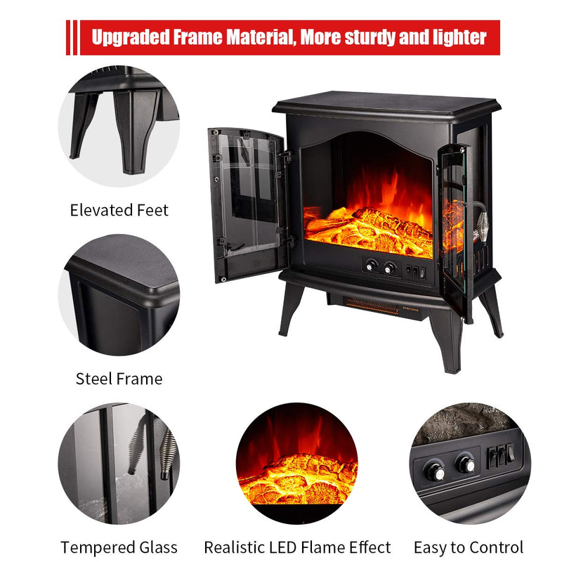 Decors-A Electric Fireplace Heater,23" Freestanding Portable Electric Stove Heater with Realistic Log Frame,Black