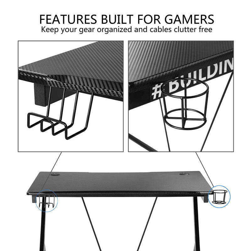Gaming Desk 43.5" with Cup Holder and Headphone Hook Gamer Workstation