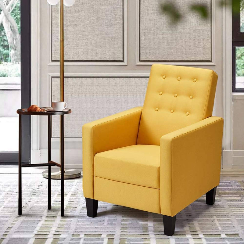 Mid-Century Modern Fabric Recliner with Vibrated Massage, Push Back Recliner Chair w/Side Pocket and Button Tufted Back Single Sofa Chair for Living Room, Yellow