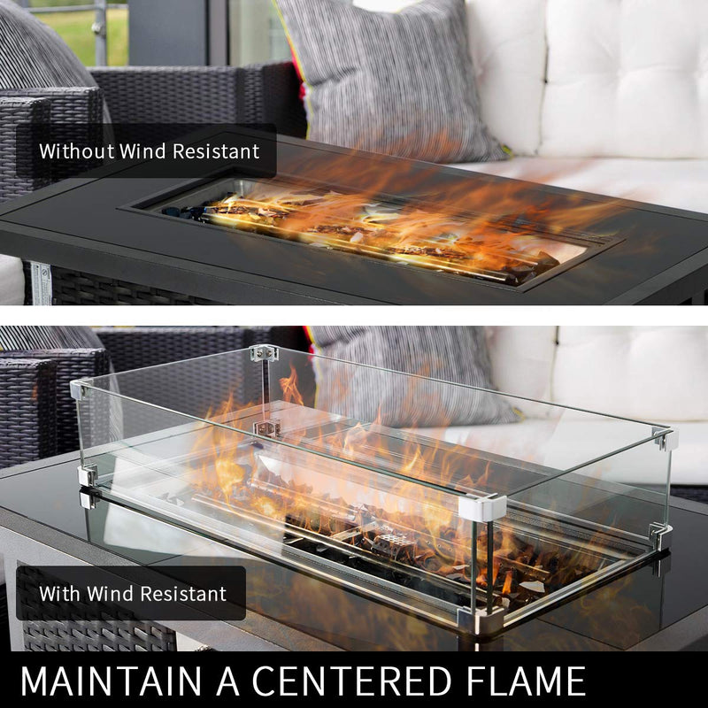 Fire Pit Tempered Glass Wind Guard Wind Resistant Glass for Rectangle Table
