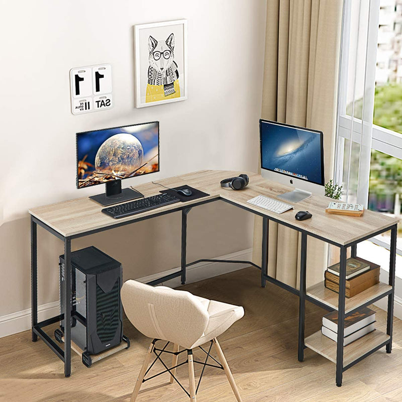 L-Shaped Computer Desk Space-Saving Corner Desk with Storage Shelves Desk Study Workstation for Home Office