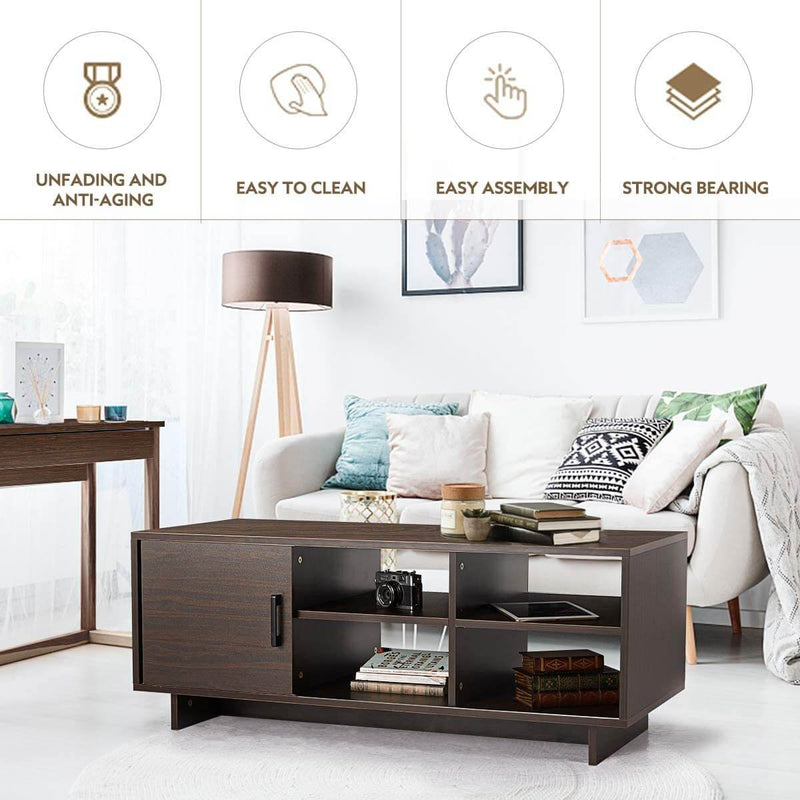Mid-Century Coffee Tables with Storage Shelf for Living Room Bedroom, Brown