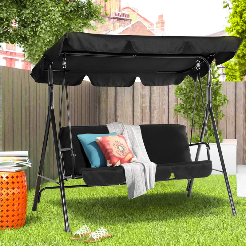 Patio Swing Chair Outdoor Porch Swings with 3 Removable Cushion Seats, Black