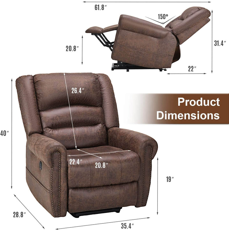 Power Lift Recliner Chair for Elderly, Faux Leather with Rivet Design Electric Recliner Chair with Heated Vibration Massage, Side Pockets & USB Port, Nut Brown