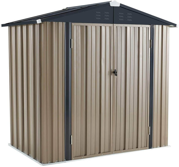 6' x 4' Outdoor Metal Storage Shed, Steel Garden Backyard Sheds with Double Door & Lock, Utility Tool Storage, Gray and Black