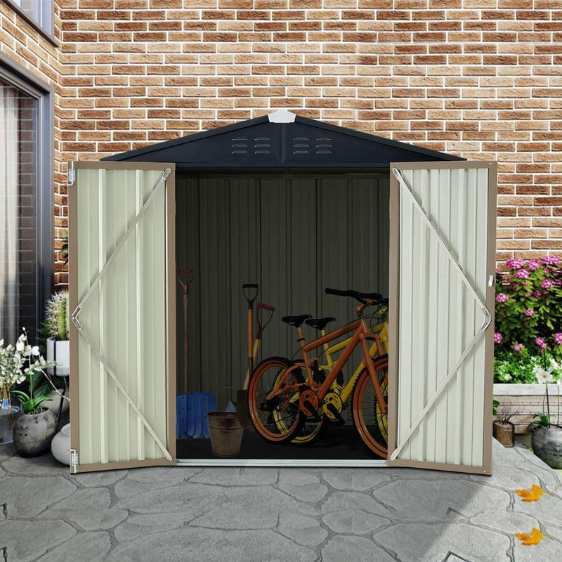 6' x 4' Outdoor Metal Storage Shed, Steel Garden Backyard Sheds with Double Door & Lock, Utility Tool Storage, Gray and Black