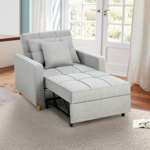 Sofa Bed 3-in-1 Convertible Chair Multi-Functional Adjustable Recliner, Sofa, Bed, Modern Linen Fabric, Light Gray