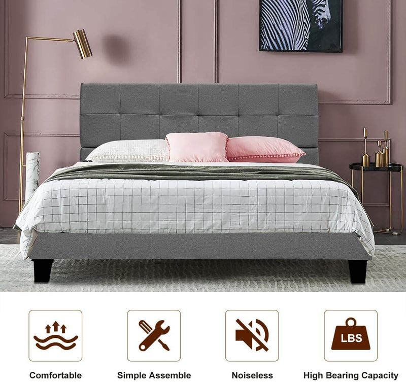 Platform Bed Frame, Full Size Linen Fabric Bed Frame with Wood Slats Support, Upholstered Platform Bed Mattress Foundation,Easy Assembly (Full Size/Dark Gray)
