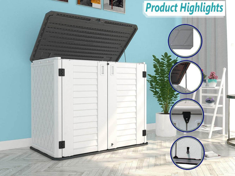 Horizontal Storage Shed Weather Resistance, Multi-Purpose Outdoor Storage Box for Backyards and Patios, 26 Cubic Feet Capacity