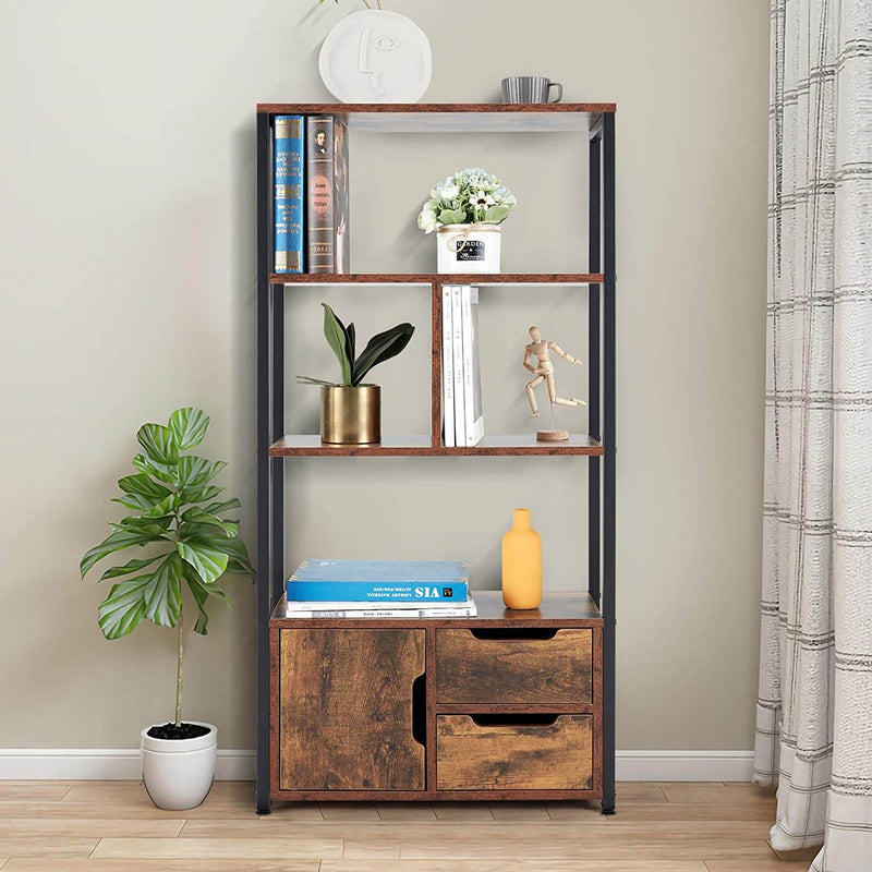 Industrial Bookcase with Cabinets,  Home Office 3-Tier Freestanding Storage Bookshelf, Open Display Shelf