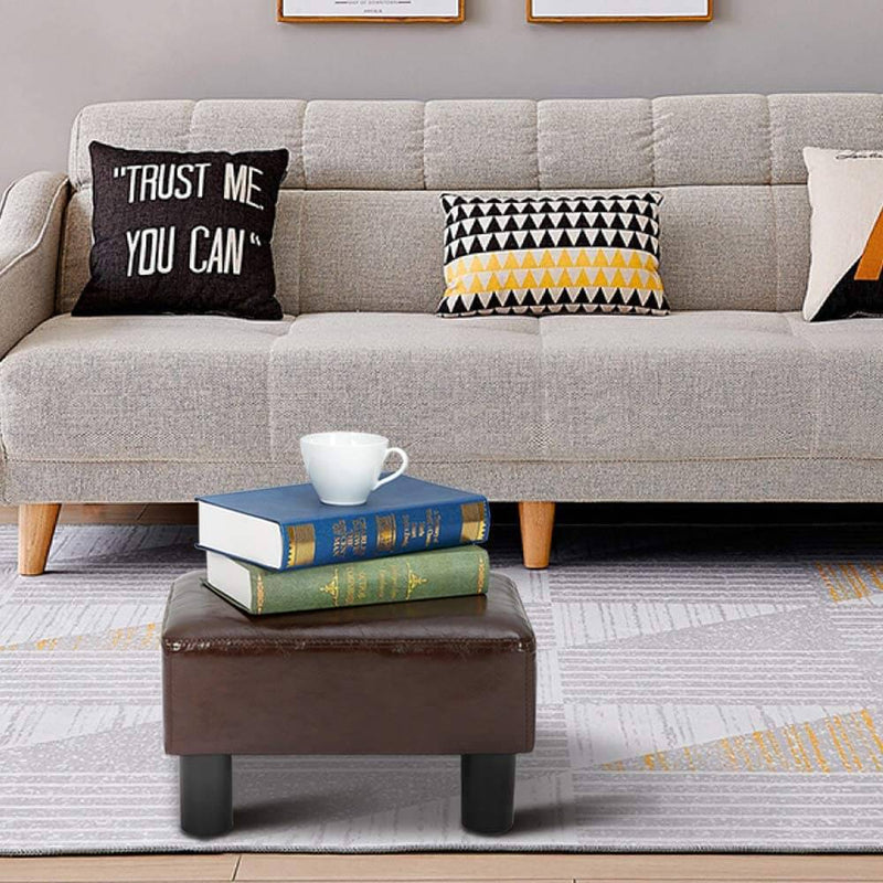 PU Leather Ottoman Small Footrest Stool Modern Seat Chair Footstool, Brown