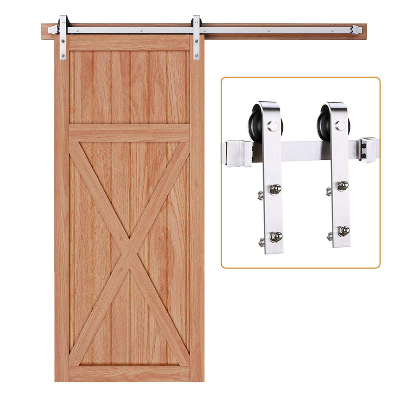 Brushed Nickle Sliding Barn Door Hardware Track Kit Ultra Hard Sturdy J Shape