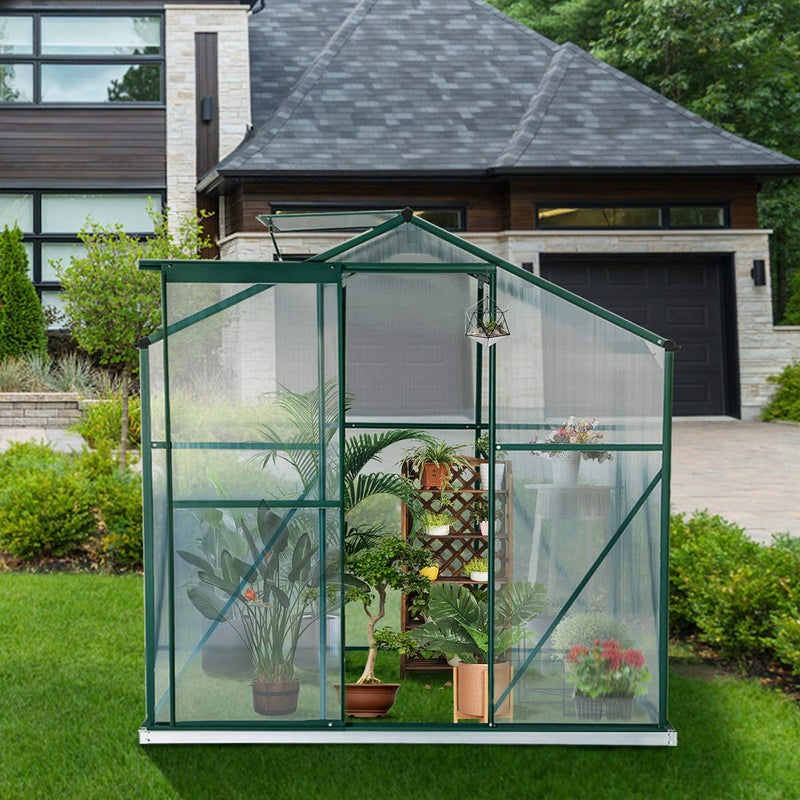 Walk-in Greenhouse 6'(L) x 6'(W) x 6.6'(H), UV Protection Greenhouse Garden Plant Hot House with Adjustable Roof Vent & Rain Gutters
