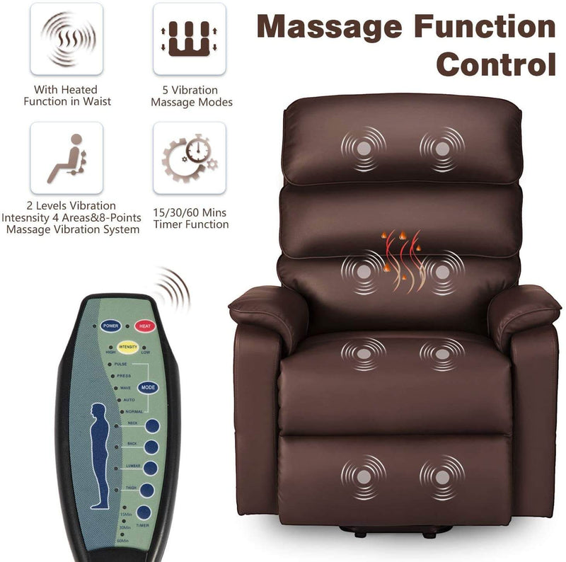 Dual Motor Electric Power Recliner Lift Chair, Linen Fabric Electric Recliner for Elderly, Heated Vibration Massage Sofa with Side Pockets & Remote Control, Red Brown