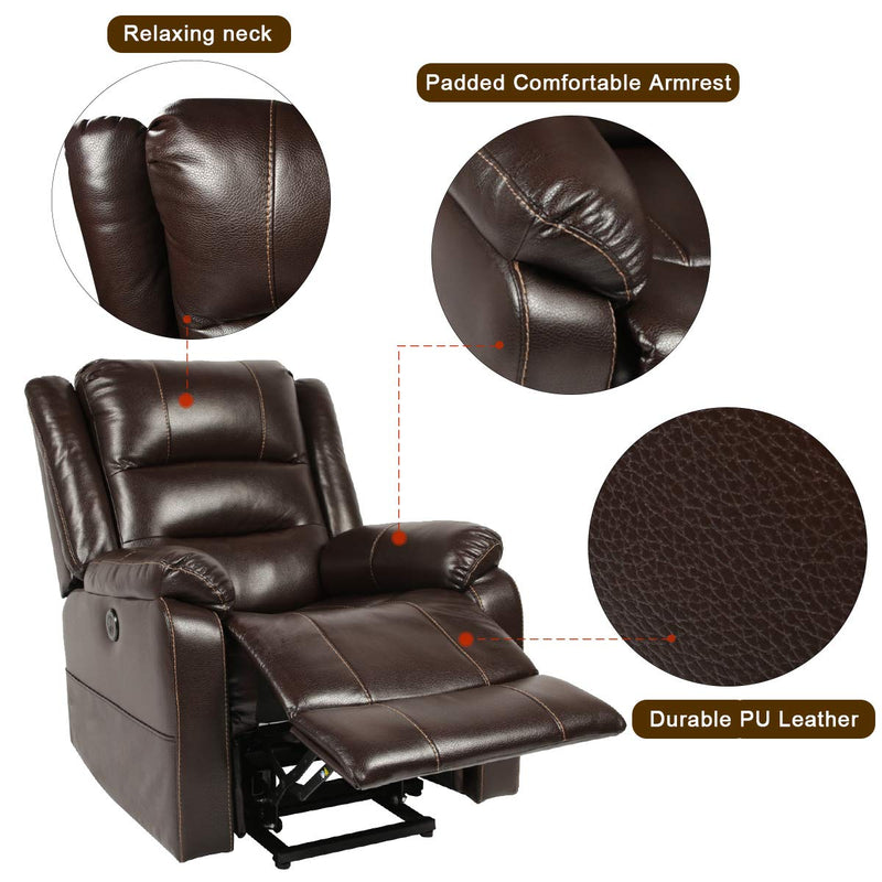 Power Lift Chair Faux Leather Electric Recliner for Elderly, Heated Vibration Massage Sofa with Side Pockets, USB Charge Port & Remote Control, Dark Brown