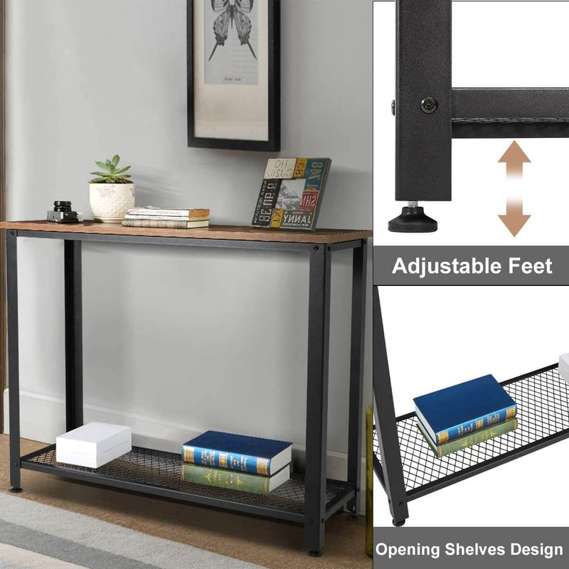 Industrial Console Table, 2 Layer Wooden Entryway Storage Table, Sofa Table with Metal Frame, for Living Room, Hallway