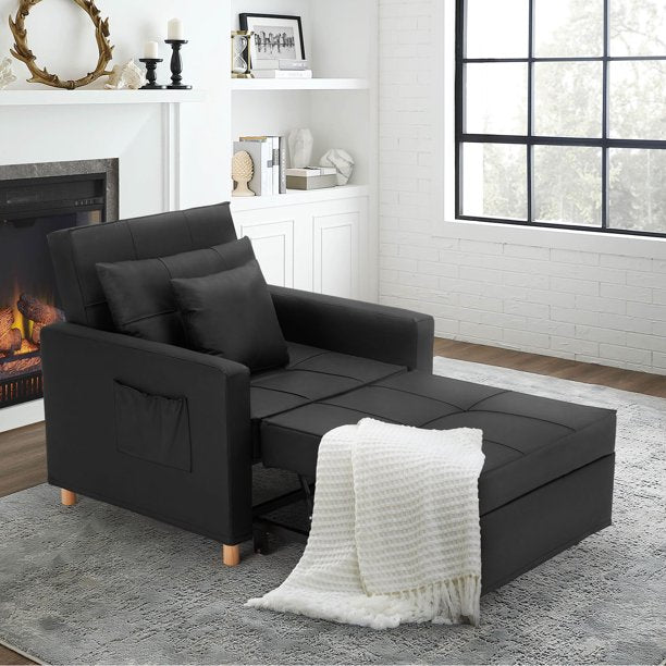 3-in-1 Convertible Sofa Bed Chair-Black