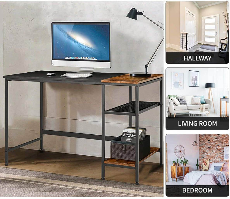 Industrial Computer Desk, 47 Inch Writing Desk with 2 Storage Shelves, Stable Metal Frame, Easy Assembly