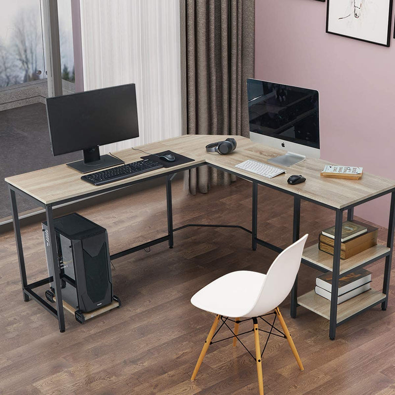L-Shaped Computer Desk Space-Saving Corner Desk with Storage Shelves Desk Study Workstation for Home Office