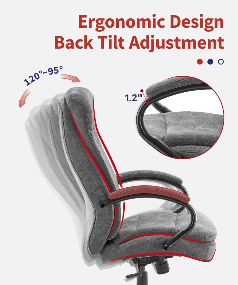 Ergonomic Executive Office Chair with Fabric Upholstery Adjustable Height Thick Padding Headrest & Armrest, Gray