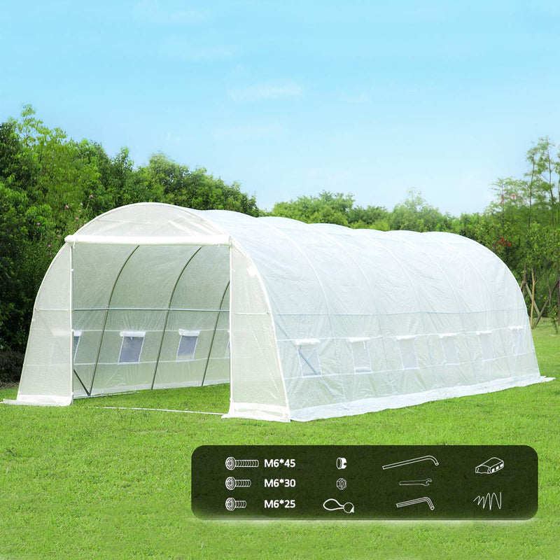 26' x 10' x 7' Large Tunnel Greenhouse, Walking in Hoop Greenhouse, Plant Hot House , White