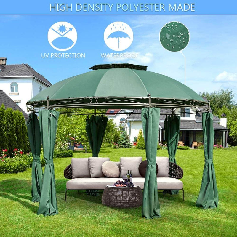 11.5ft Outdoor Patio Gazebo, Steel Frame Round Softtop Gazebo Canopy Anti-UV Dome with Ground Stake & Removable Curtains, Green