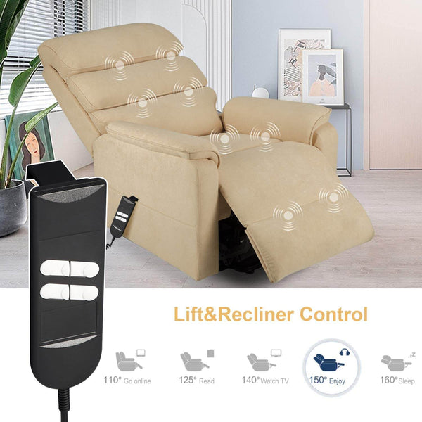 Dual Motor Electric Power Recliner Lift Chair, Linen Fabric Electric Recliner for Elderly, Heated Vibration Massage Sofa with Side Pockets & Remote Control, Cream Beige
