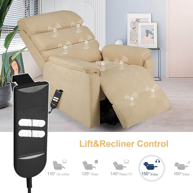 Dual Motor Electric Power Recliner Lift Chair, Linen Fabric Electric Recliner for Elderly, Heated Vibration Massage Sofa with Side Pockets & Remote Control, Cream Beige