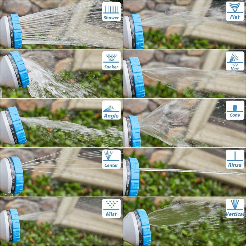 Expandable Garden Hose 50ft/Ultra Strength 3750D/Flexible and Durable 4-Layers Latex/Superior Strong Brass Connectors/10-Way Heavy Duty Zinc Water Spray Nozzle/ 2-Way Splitter