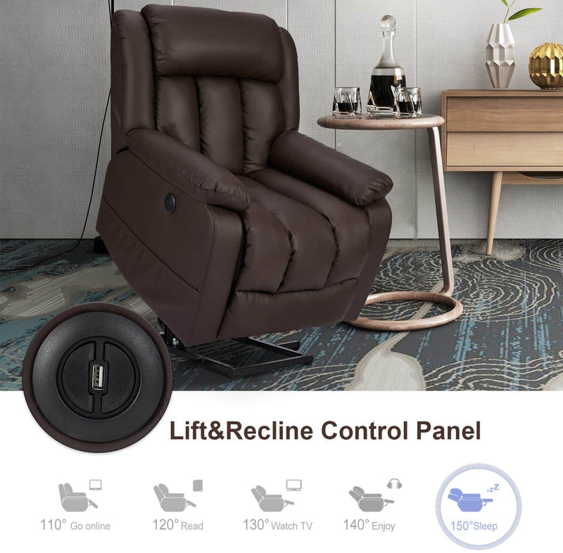 Power Lift Chair Electric Recliner Sofa for Elderly, Faux Leather Electric Recliner Chair with Heated Vibration Massage, Side Pocket and USB Port, Dark Brown