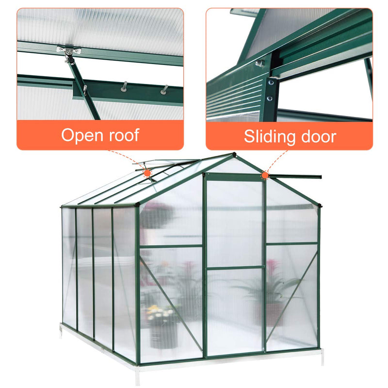 Large Walk-in Greenhouse, 8'(L) x 6'(W) x 6.6'(H) Flower Greenhouse Hot House, UV Protection Greenhouse with Roof Vent & Rain Gutters